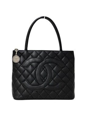 Chanel Tote Bag Caviar Leather Reissue Black Silver Logo CC Quilted for Work